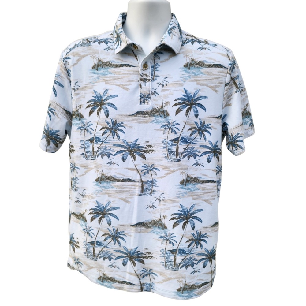 Tommy Bahama Men's Medium Hawaiian Island Print Button Front Shirt M Blue